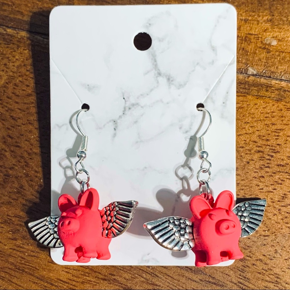 Handmade flying pig earrings